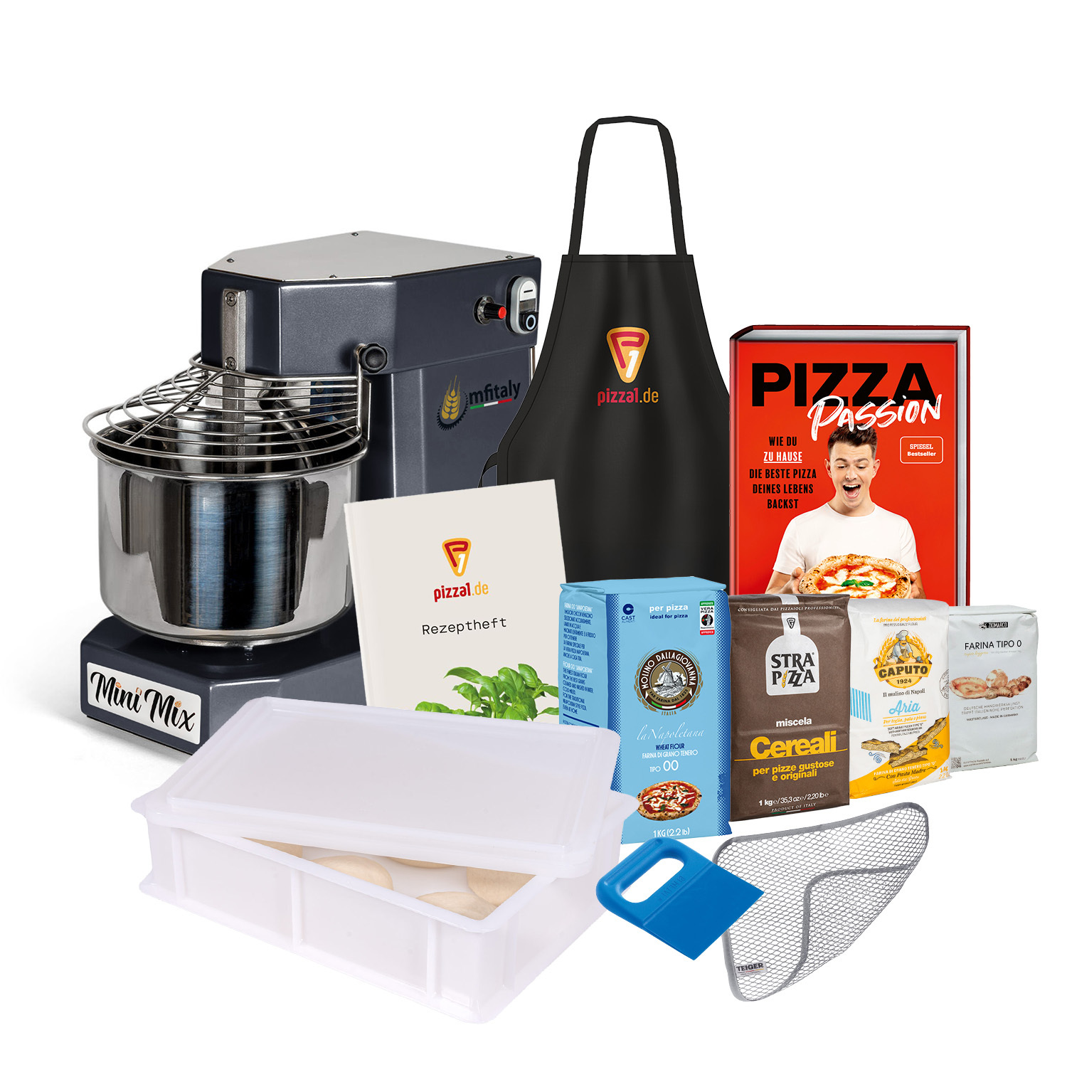 MFItaly MINIMIX STD 5 Dunkelgrau Spiral-Knetmaschine Bundle (12-tlg.)