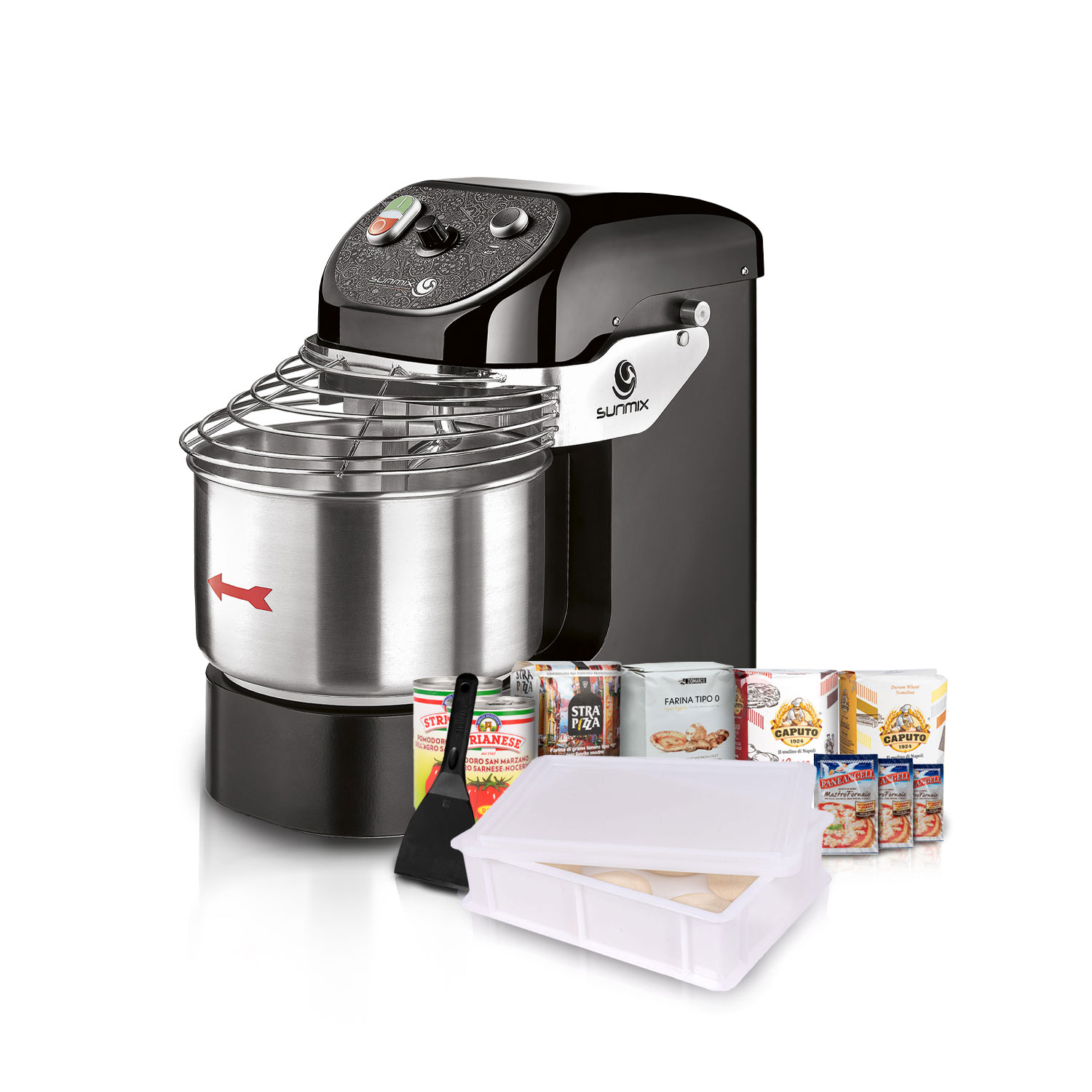 Sunmix EASY LINE EASY6 Spiral-Knetmaschine Black + pizza1.de Special-Bundle (10-tlg)