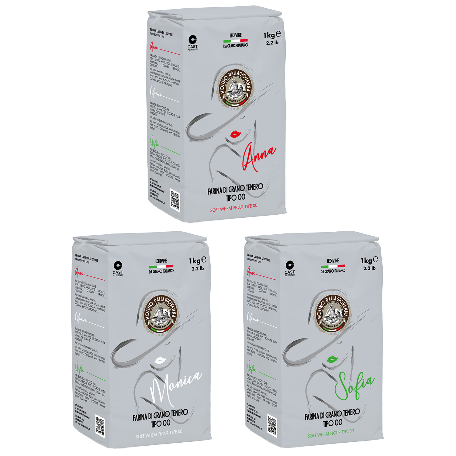 Molino Dallagiovanna leDevine ital. Mehl Probier-Set (3x 1kg)