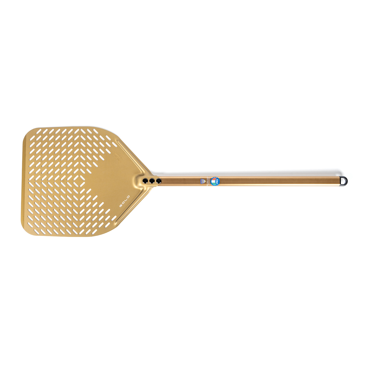 Gi.Metal »Linea Gold« Aluminium Pizzaheber; perforiert (60 cm Stiel)