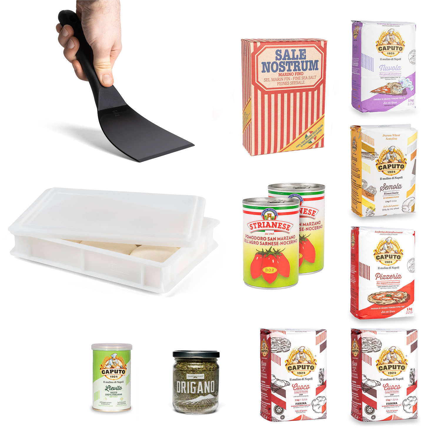 FUMOSA ital. Pizza-Kit: Zutaten, Box »Home« (40x30x7) & Teigspachtel