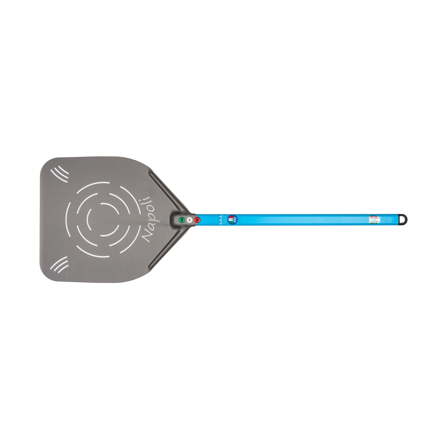Gi.Metal »Linea Napoli« Aluminium Pizzaheber; perforiert (33x33 cm / 60 cm Stiel)